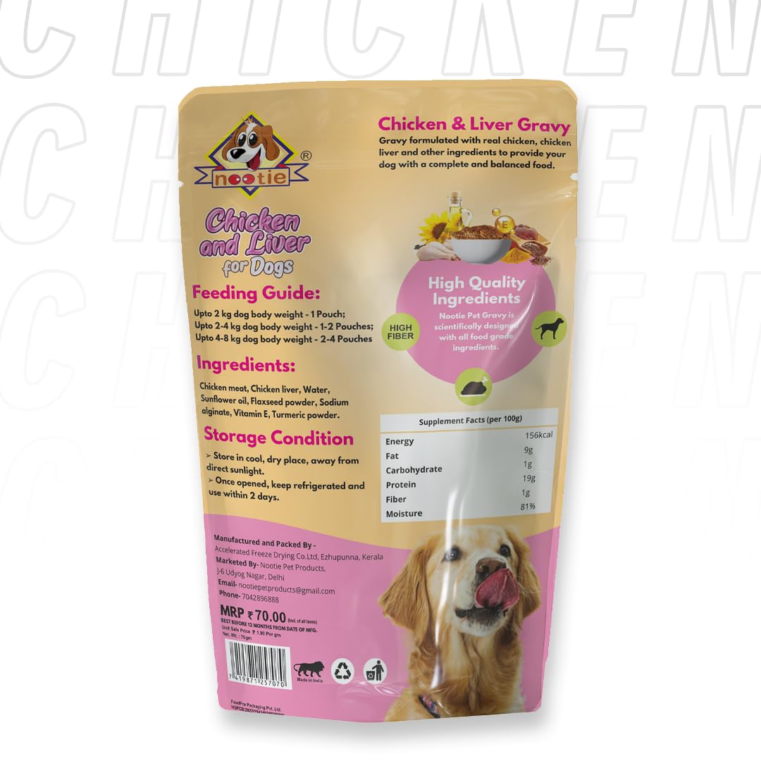 Nootie Wet Gravy for Dog Natural Ingredients, Easy to Digest, Enhances Dog Food, Dog Food Topper | Picky Eater & Appetite Booster Chicken & Liver Gravy-70gm
