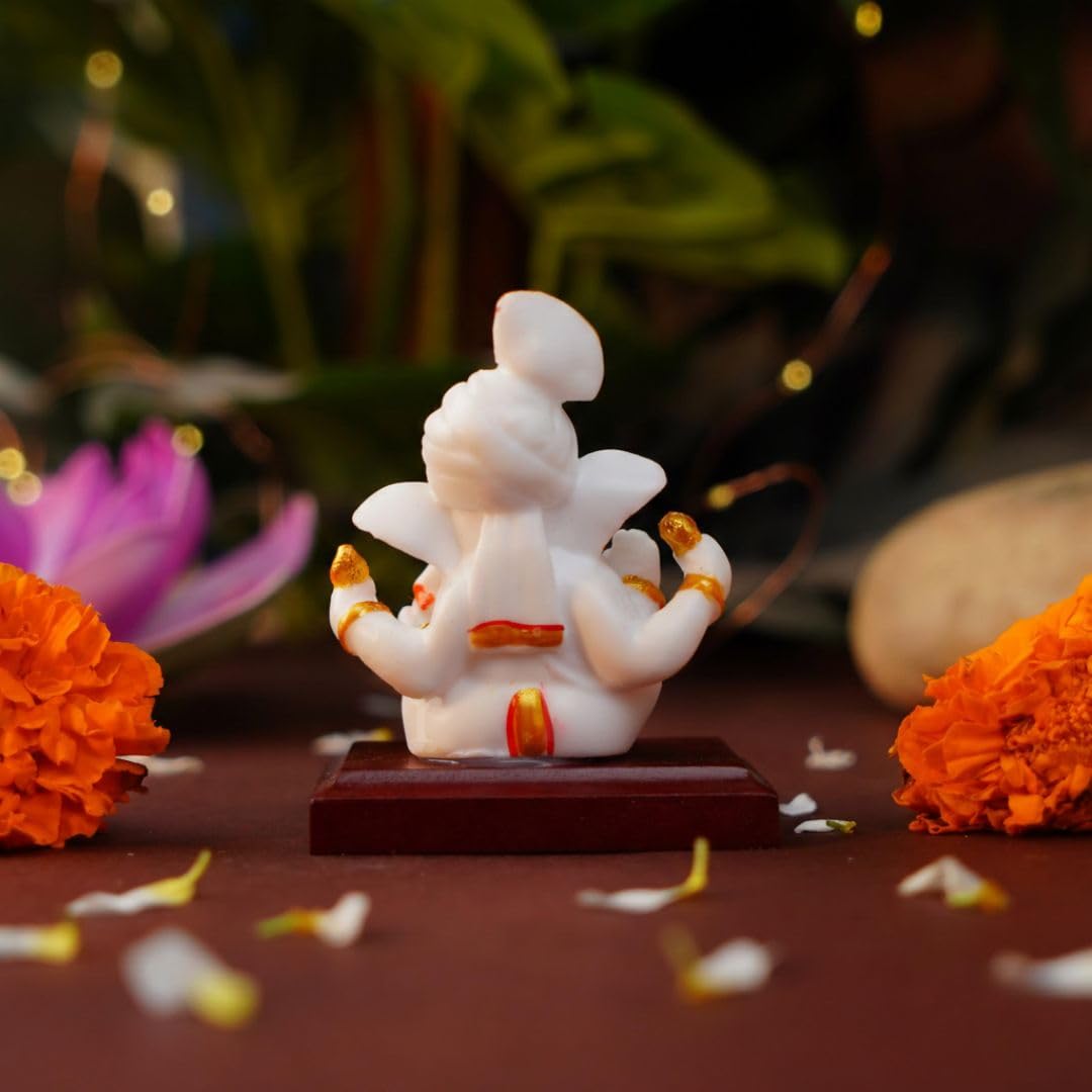 Pagri Ganesh Ji Murti Idol Decorative Showpiece for Home Decor | Ganesh Idol for Car Dashboard, Home Temple, Office Desk, Pooja Room | God Idols for Puja & Festival Statue Gifting 3.2"
