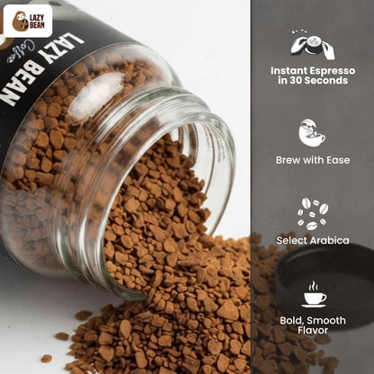 Lazy Bean Espresso Instant Coffee | 100% Arabica Coffee | Medium Roast | Rich & Bold Espresso Style Flavour | Premium Instant Coffee Powder | Strong Aroma | Smooth Full-Bodied Café Style Coffee | 50g