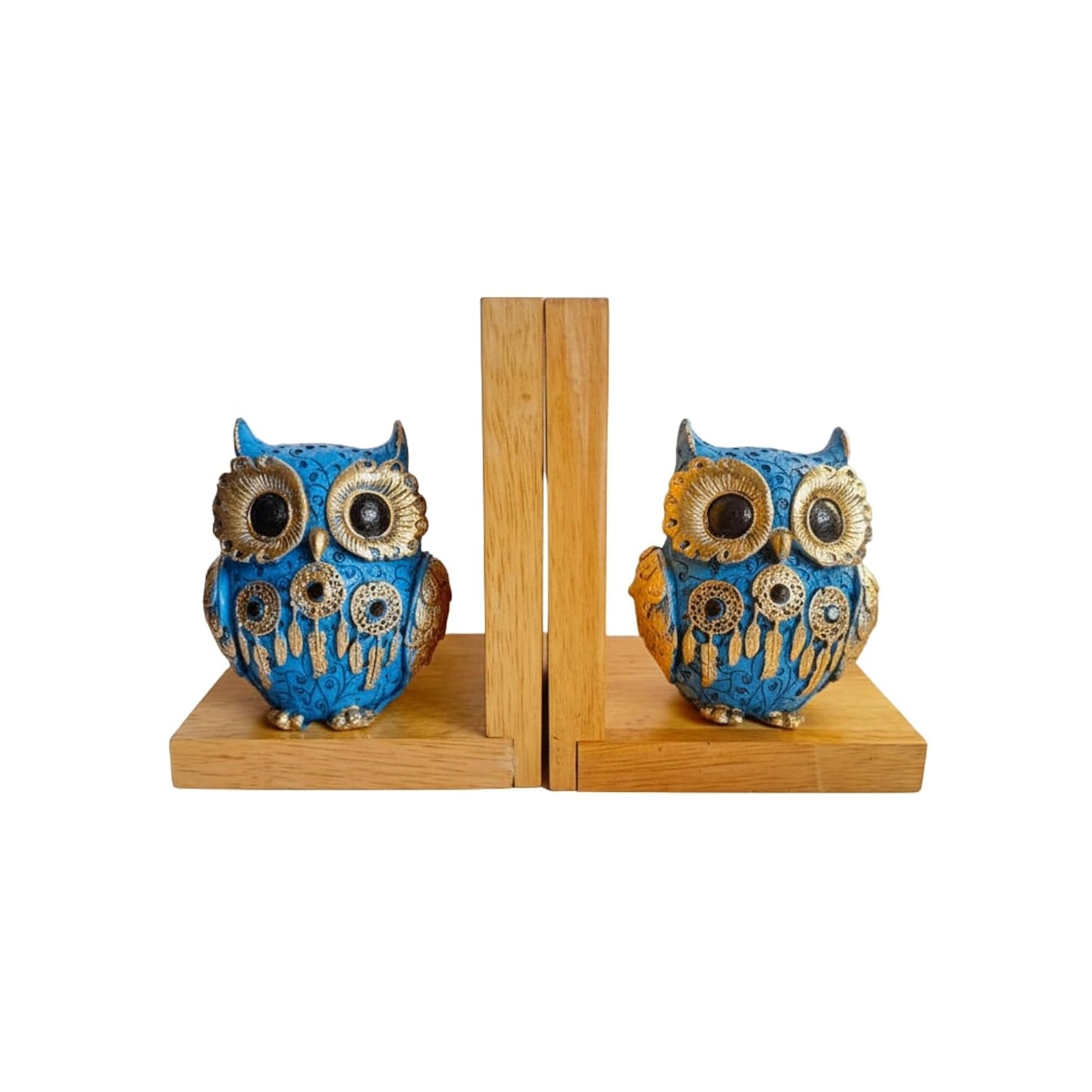 eCraftIndia Wooden Book End with Owl Statue for Good Luck Showpiece for Home Decor Office Table | Gift for Housewarming Birthday