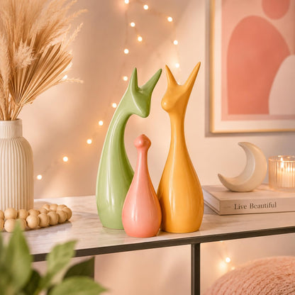 Beautiful Home Decor Lucky Deer Statue Family Ceramic Figures - (Set of 3, Multicolor)