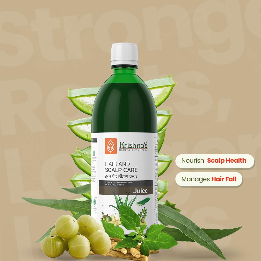 KRISHNA'S HERBAL & AYURVEDA Hair & Scalp Care Juice 1000 Ml,Hair Care Juice For Hair Growth & Hair Fall Control,Blend Of 7+ Ayurvedic Herbs,No Artificial Colors,Flavours & Sugars,Use 60 Days