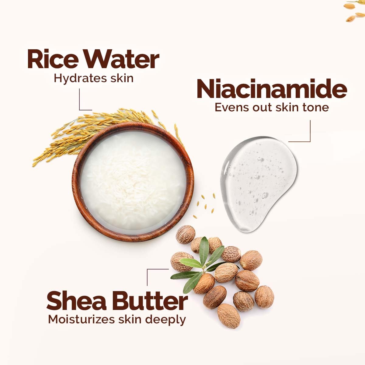 Mamaearth Rice Water Hydrating Body Lotion with Rice Water & Niacinamide for Dewy Glass Skin | 48 Hrs Moisturizating & Nourishing | For Dry Skin | 7 in1 Total Care | 100% Natural Butter | Non Greasy Smooth Skin | 400 ml