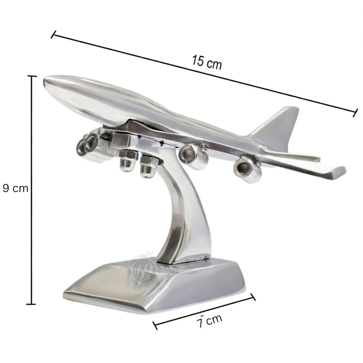 Brass Jet Plane On Stand Table Top Decorative Showpiece for Home Decor & Office Table and Gifting. (Silver)