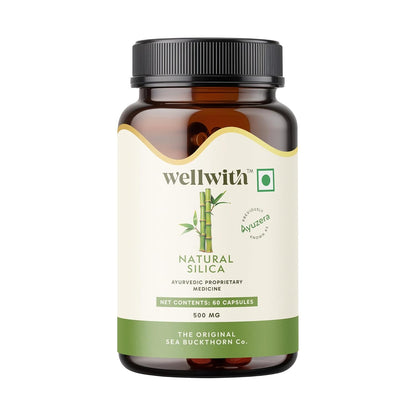 Wellwith (Ayuzera) Natural Silica 500mg – 60 Capsules (Pack of 1) | Bamboo Extract | Amino, Vitamins, mineral | Skin health & Hair Growth | Collagen Building