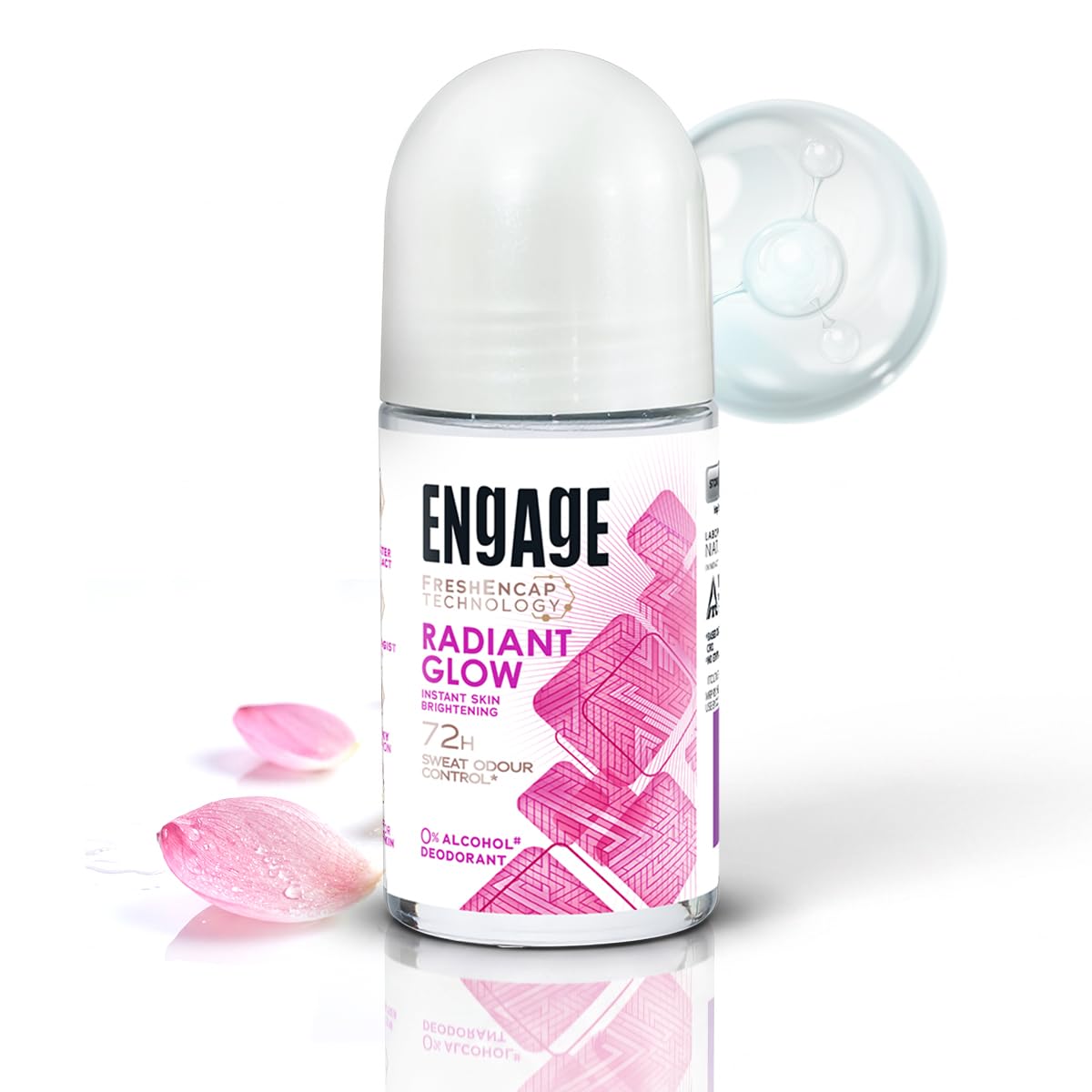 Engage Radiant Glow Underarm Roll On for Women |Instant Skin Brightening Deodorant|72 Hour Sweat & Odour Protection|Advanced Antiperspirant Formula|FreshEncap Technology| 0% Alcohol|Non Sticky|50ml