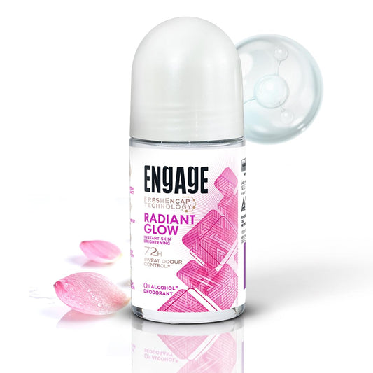 Engage Radiant Glow Underarm Roll On for Women |Instant Skin Brightening Deodorant|72 Hour Sweat & Odour Protection|Advanced Antiperspirant Formula|FreshEncap Technology| 0% Alcohol|Non Sticky|50ml