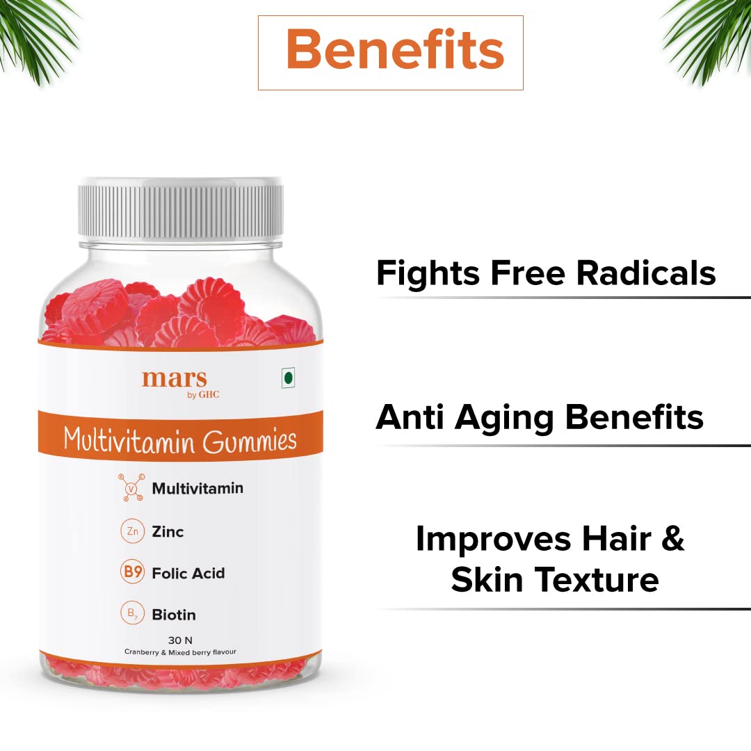 Mars by GHC Multivitamin Gummies - 100% Vegan, 30 Gummies (Pack of 1) | Folic Acid - Supports Biotin, Controls Hair Fall, Enhances Nourishment | Promotes Healthy Skin & Improves Scalp Conditions