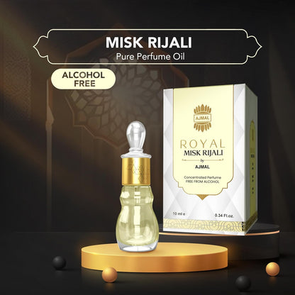Ajmal Royal Misk Rijali Attar for Men & Women | 10ml Alcohol-Free Concentrated Perfume Oil | Attar Perfume for Men & Women | Woody Musky Oriental Notes | Versatile Office/Work Unisex Cologne