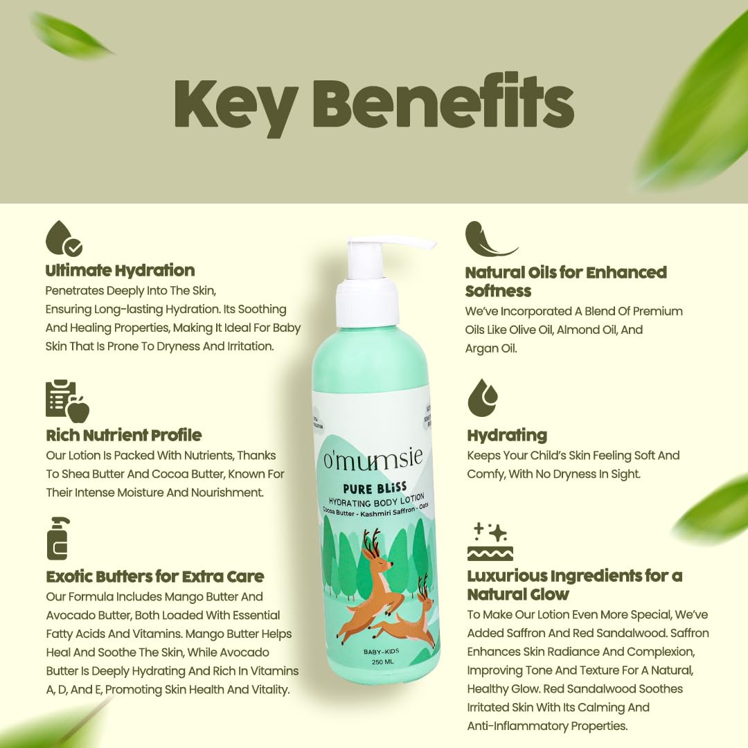 O Mumsie - curated for Devoted Mamas Pure Bliss Natural Baby Body Lotion - Moisturizing & Soothing,Gentle Formula for Sensitive Skin,Hypoallergenic,Paraben-Free,250ml - Ideal for Newborns & Toddlers