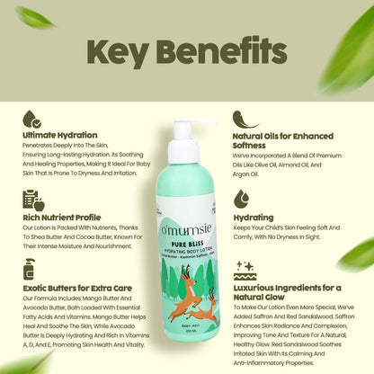 O Mumsie - curated for Devoted Mamas Pure Bliss Natural Baby Body Lotion - Moisturizing & Soothing,Gentle Formula for Sensitive Skin,Hypoallergenic,Paraben-Free,250ml - Ideal for Newborns & Toddlers