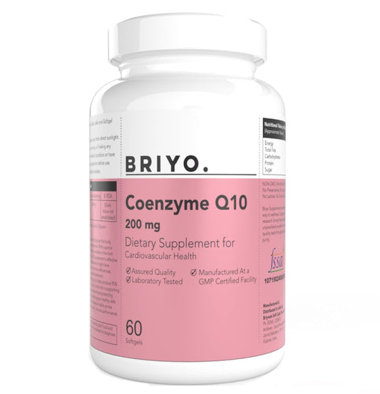 Briyo CoQ10 200 mg Ubiquinone – High Absorption Coenzyme Q10 Supplement for Heart Health, Energy & Antioxidant Support – Naturally Fermented, Gluten-Free – 60 Capsules