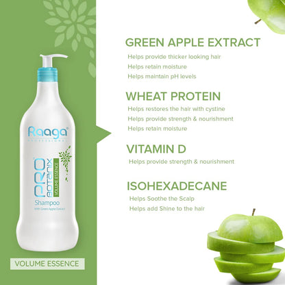 Raaga Professional Pro Botanix Volume Essence Shampoo with Green Apple Extract | Strengthens Hair, Provides Thicker Looking Hair | Suitable For Men & Women (1000 ml)