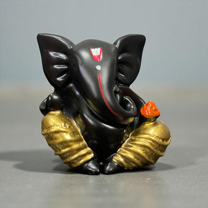 Lord Ganesha Idol for Car Dashboard | Composite Marble Ganesh | Available in White, Golden & Black | Small Sitting Ganpati Murti