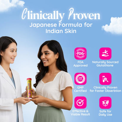 Two women holding a product with icons and text about its features against a blue sky background.