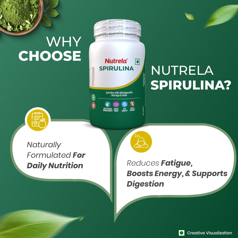 Nutrela Nutrition Spirulina Tablets | High-Protein Superfood | Rich in Vitamins, Minerals & Antioxidants | Boosts Immunity & Energy | Gluten-Free & GMO-Free | Vegan-Friendly