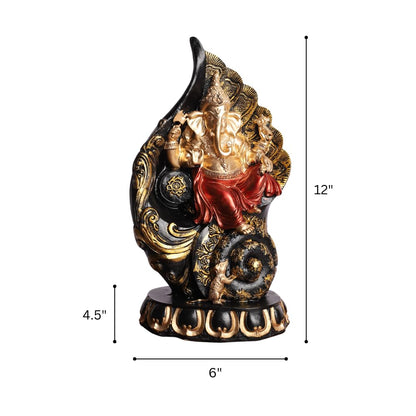 Ganpati Idol Statue | Polyresin Seated on Shankh Design with Red Robe | Showpiece for Mandir, Table, Home Decoration