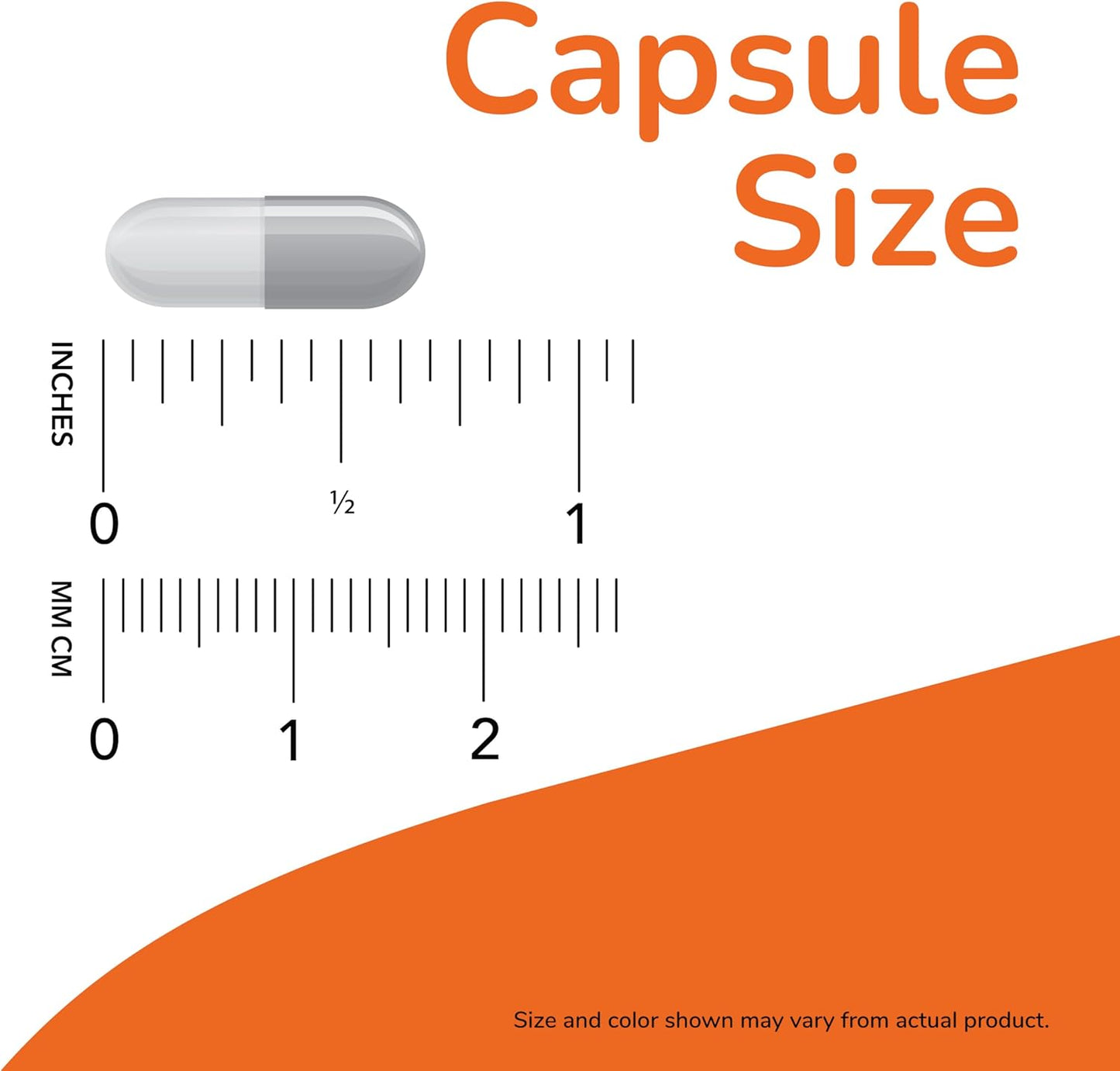 Capsule size measurement with a ruler on an orange background