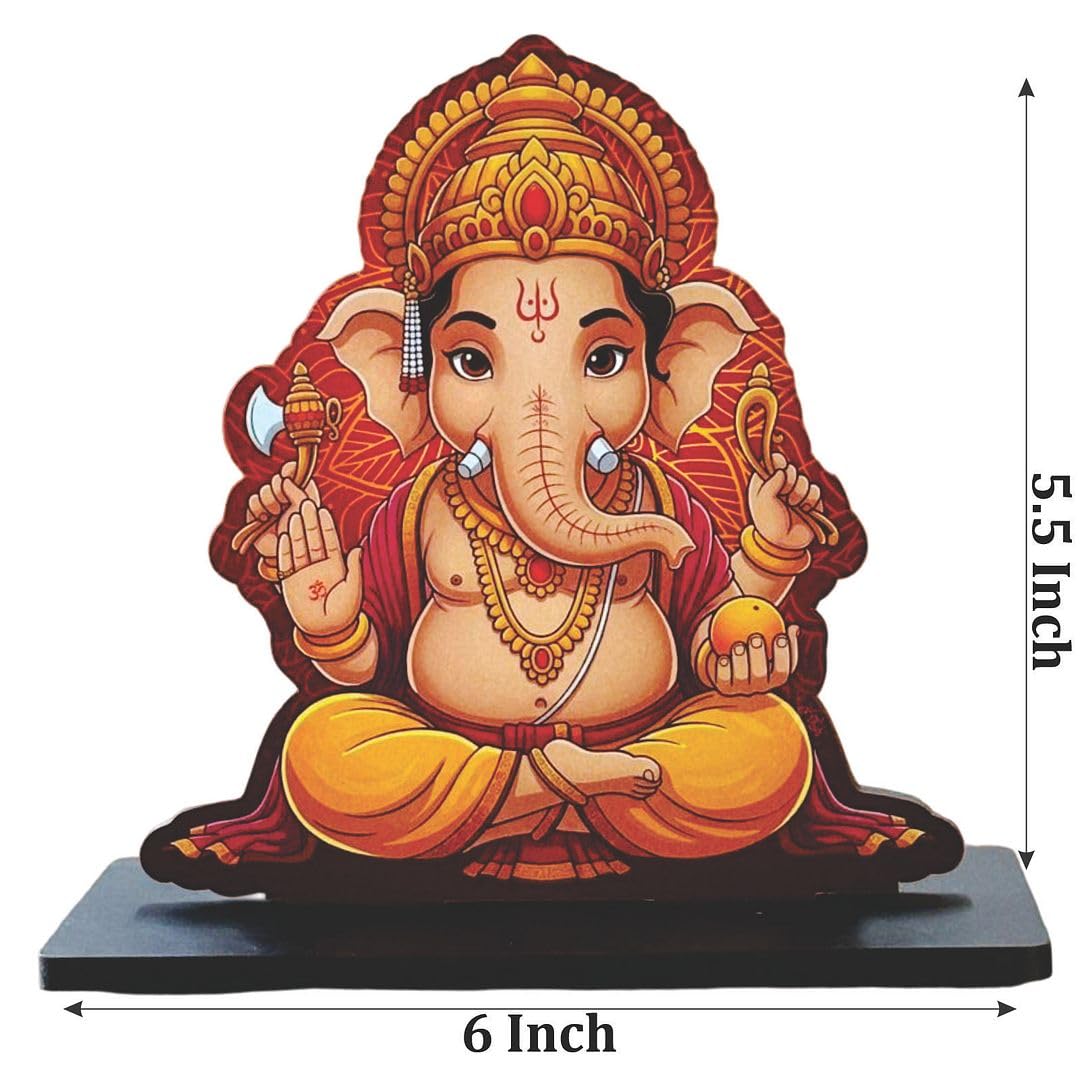 Wooden Shree Ganesha Idol | Spiritual Tabletop Showpiece for Home, Office Desk, Temple, Living Room Decor, Religious Gift Item (5.5 x 6 Inch)