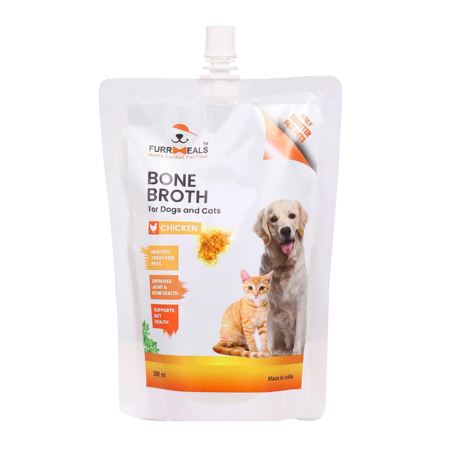 FurrMeals Chicken Bone Broth for Dogs & Cats | Food Topper for Picky Eaters | Rich in Natural Collagen for Bone & Gut Health | Hydration Support | Human Grade | No Preservatives | 300ml