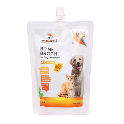 FurrMeals Chicken Bone Broth for Dogs & Cats | Food Topper for Picky Eaters | Rich in Natural Collagen for Bone & Gut Health | Hydration Support | Human Grade | No Preservatives | 300ml