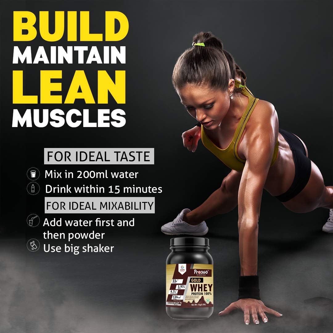 Pro360 Gold Whey Protein Powder - Chocolate | 100% Whey with Digestive Enzymes | 23g Protein, 5.97g BCAA, 4.7g Glutamic Acid per Serving | No Added Sugar | 1kg Pack