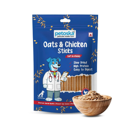 Petoska Chicken & Oats Dog Treats – 100 g Crunchy Chew Sticks for All Breeds, Digestive & Gut‑Friendly Snack, Protein‑Rich Natural Dog Jerky for Puppies & Adult Dogs