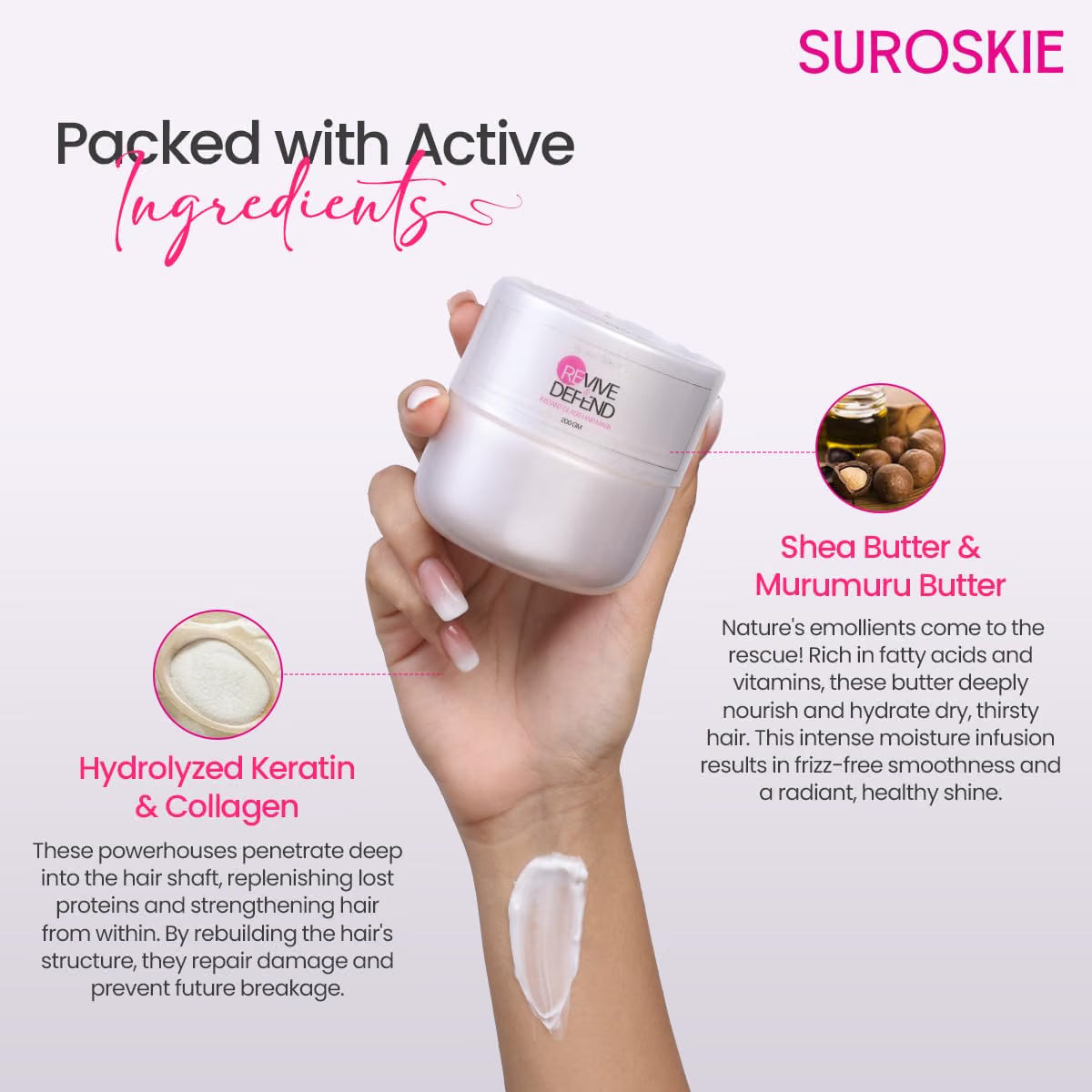 Suroskie Unscented Revive & Defend Instant Glass Hair Mask 200 Gm | Hydrolyzed Keratin & Murmuru Butter | Spa Treatment At Home For Dry Frizzy Hair | Intense Damage Repair Mask For Men & Women