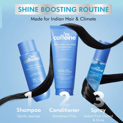 m caffeine hair care products with text on a blue background