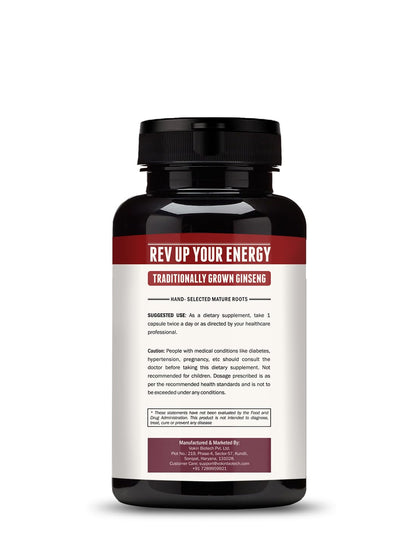 Supplement bottle with red label on a white background