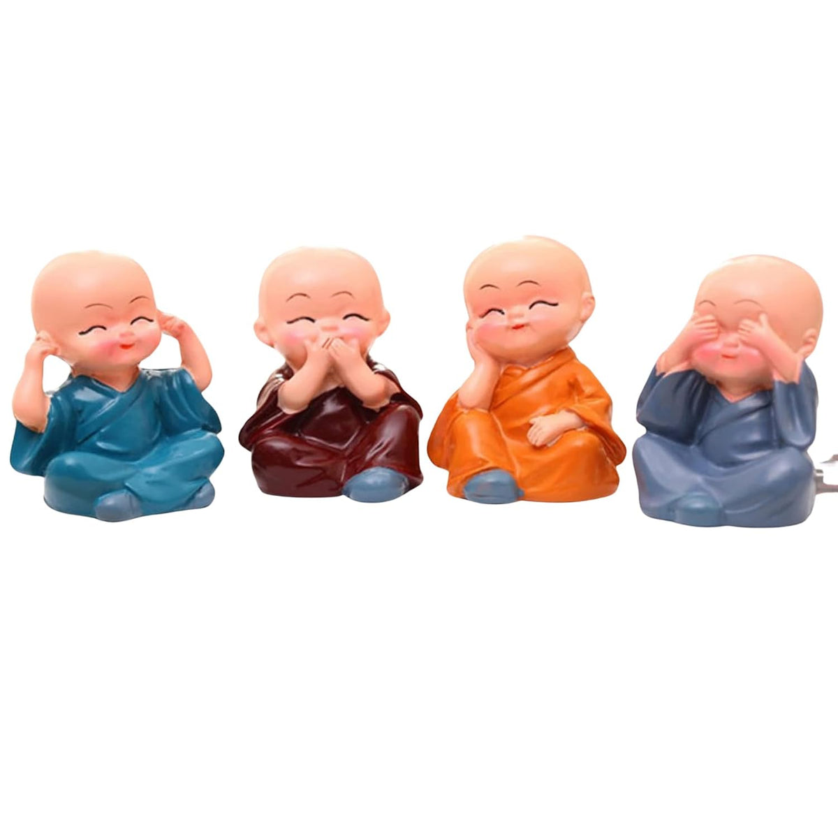 Little Baby Monk - Set of 4 Monk Set Cartoon Little Monk Set, Home Décor, Car Dashboard Ornament Toy Home Gift Decorative Showpiece,Resin