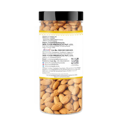 YUM YUM Pure California Almonds/Badam Whole, 250g, Real Nuts, High in Fiber, Badam Giri, Rich in Protein, Magnesium, Phosphorus and Dietary Fibre, Nuts & Dry Fruits