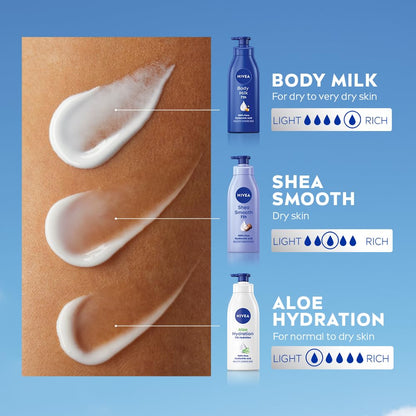 NIVEA Shea Smooth Body Lotion | Hyaluronic Acid & Shea Butter & Deep Nourish Serum Moisturizer | Lightweight Non-Greasy Body Cream | Body Moisturiser for 72H Hydration for Dry Skin | - 600ml