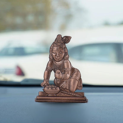 Bal Gopal, Laddu Gopal, Kanha Idol for Car Dashboard – Copper Finish Compact Krishna Ji Murti for Car & Mandir (S965-CPR)