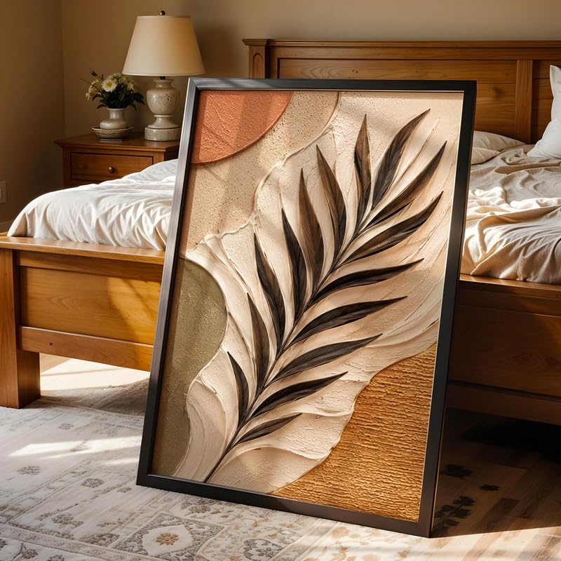 Floral Botanical Wall Painting with Frame | Premium Textured Flower & Leaf Artwork, Pastel Nature Wall Decor Framed for Living Room Bedroom Office and Home Decoration (Art-12,13x19inch)