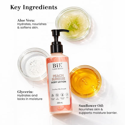 BiE - Peach Sunrise Body Lotion | 72 Hours Hydration | With Hyaluronic Acid & Niacinamide | Fast-Absorbing, Non-Greasy Formula | 200ml