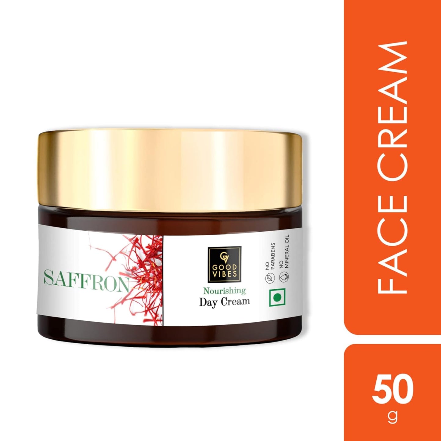 Good Vibes Saffron Nourishing Face Cream, 50 g Deep Moisturization For Radiant Glowing Skin, Helps Reduce Wrinkles & Fine Lines, Natural, No Parabens & Sulphates, No Animal Testing