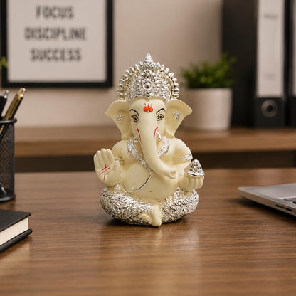 Gold Art Indiagold And Silver Plated Ganesha Idol Silver Chandan Ganesh Idol For Car Dashboard Ganesha Murti Ganpati Idol For Home Decor Puja Lord Ganesh Statue Gift For Office Desk Puja Room Figurine