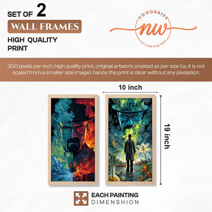 Minimalist Desert Wall Art Set of 2 Framed Prints | Sun & Moon Cactus Landscape Posters with Frame, Boho Neutral Abstract Nature Wall Decor, Scandinavian Aesthetic Artwork for Living Room, Bedroom, Office, Natural Wood Frames (Art-17, 10x19inch, Wooden)
