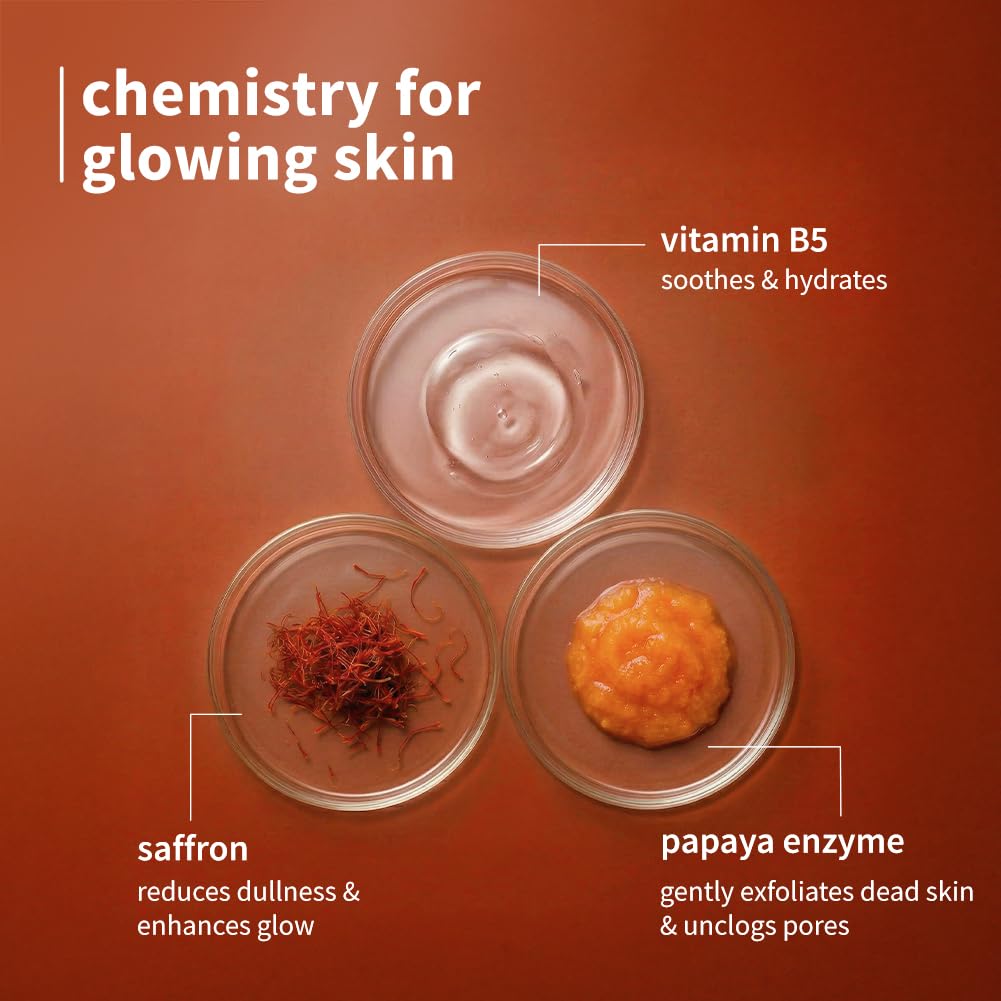Plum Saffron & Papaya Glow Bright Face Wash | Enhances Glow & Brightens Skin | With Vitamin B5 | Fights Dull Skin | Non-Drying, Gel-Based, Sulphate-Free Face Wash | For All Skin Types | 100% Vegan | 50ml