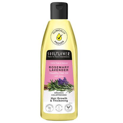 Soulflower Rosemary Hair Growth Oil, Hair Fall Control, Healthy Scalp, Strong Hair, Rosemary, Lavender, Castor|100% Pure, Natural, Organic, Clinically Proven for Hair Growth, 225ml