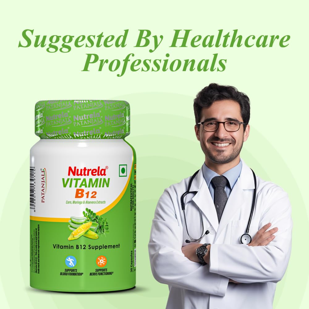 Nutrela Vitamin B12 Biofermented Plant Based Supplement for Men & Women with Moringa and Aloevera Extract - 30 Veg Capsules