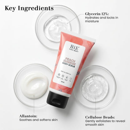 BiE Peach Sunrise Body Scrub | Gentle Exfoliator | Infused with Squalane | Glycerin | Peach Extracts | 200ml