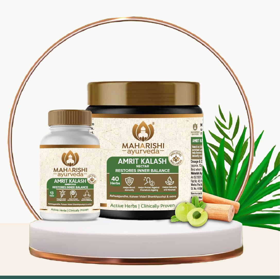 Zephivo Maharishi Ayurveda Amrit Kalash Immunity Booster | Super Rasayana | Helps Immunity, Daily Wellnes Stress & Anxiety | Improves Heart Health (Ambrosia 60 Tablets & Nectar Paste 600 grams Combo Pack)
