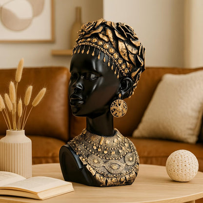 African Lady Statue | Stunning Home/Office Décor (Pack of 1, Black & Gold, Model 2)