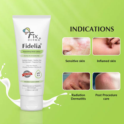Fixderma Fidelia Nourishing Body Lotion | Moisturizer for face & Body | Body lotion for Women & Men | Body Lotion for Sensitive & Very dry skin with Rice Brain Oil & Aloe vera - 100Ml