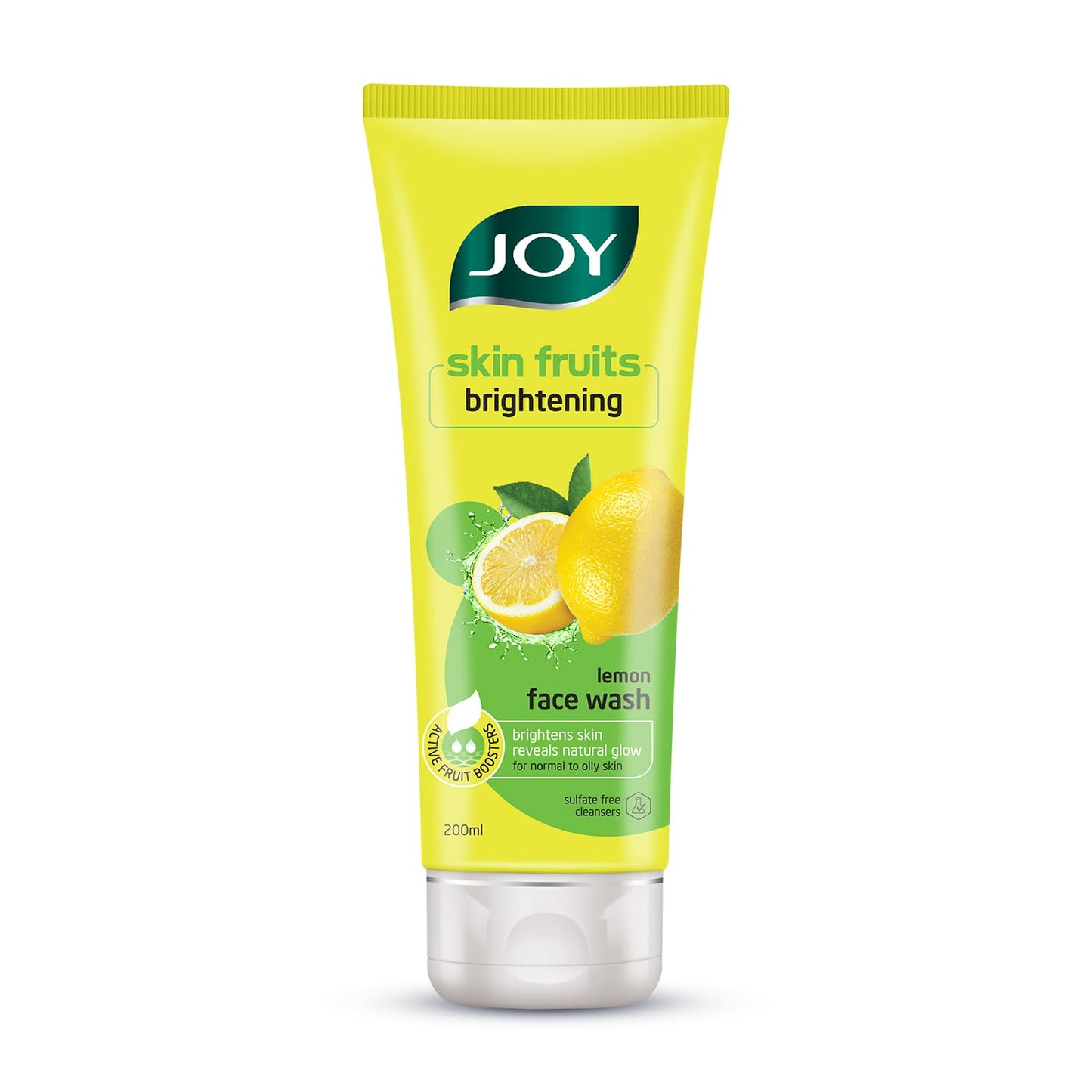 Tube of JOY skin fruits brightening lemon face wash on a white background