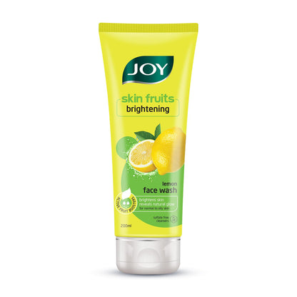 Tube of JOY skin fruits brightening lemon face wash on a white background
