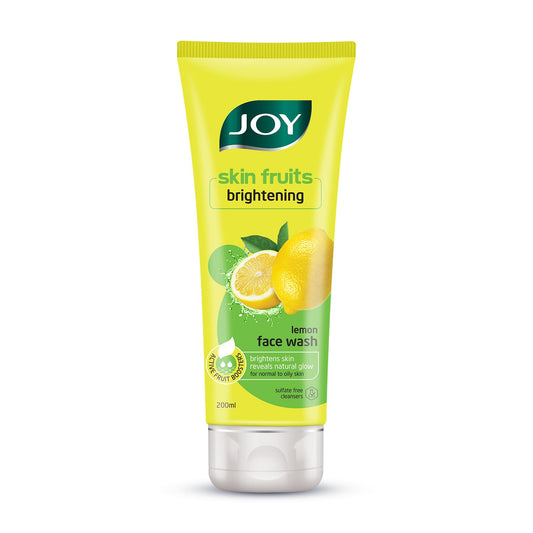 Tube of JOY skin fruits brightening lemon face wash on a white background