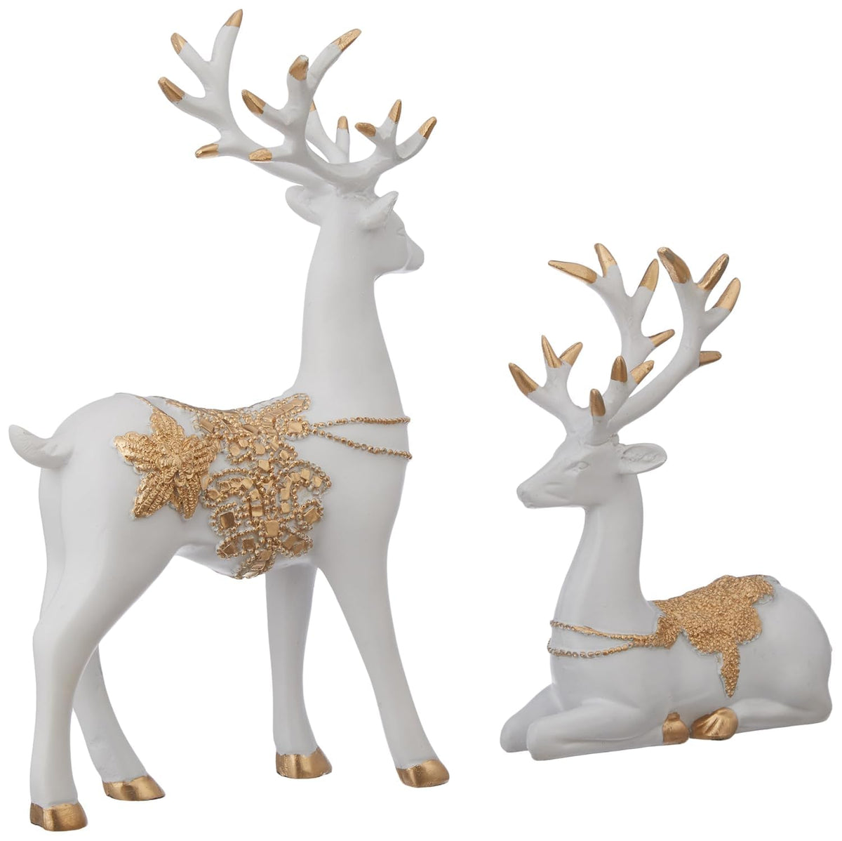 Amazon Basics Creative Resin Golden and White Reindeer Sculptures | Beautiful Home Decor Handicraft Resin | Elevates The Energy of Your Room (Pack of 2, White and Golden)